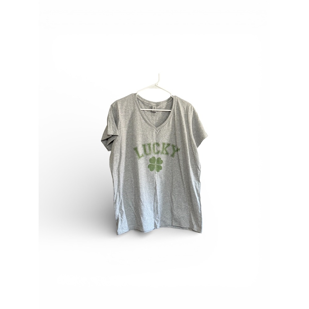 Gildan Lucky Four Leaf Clover St Patricks Day V-Neck T-Shirt Heather Gray XL